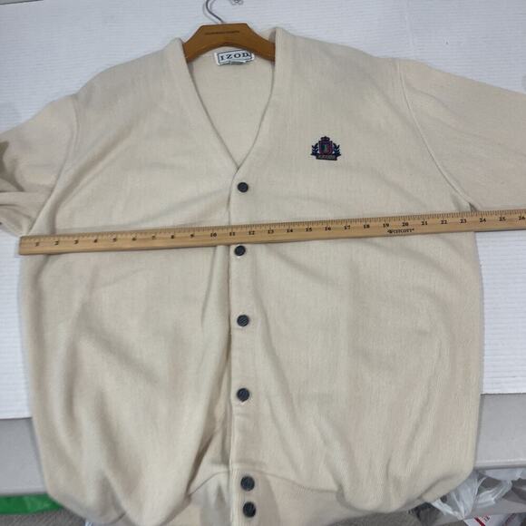 VTG 90s IZOD Knit Cardigan Sweater Men XL Cream Acrylic Crest Logo Made in USA - Picture 6 of 8